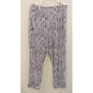 Robert Louis Women's Black Stripe Geometric Design Slinky Work Career Pants 2X